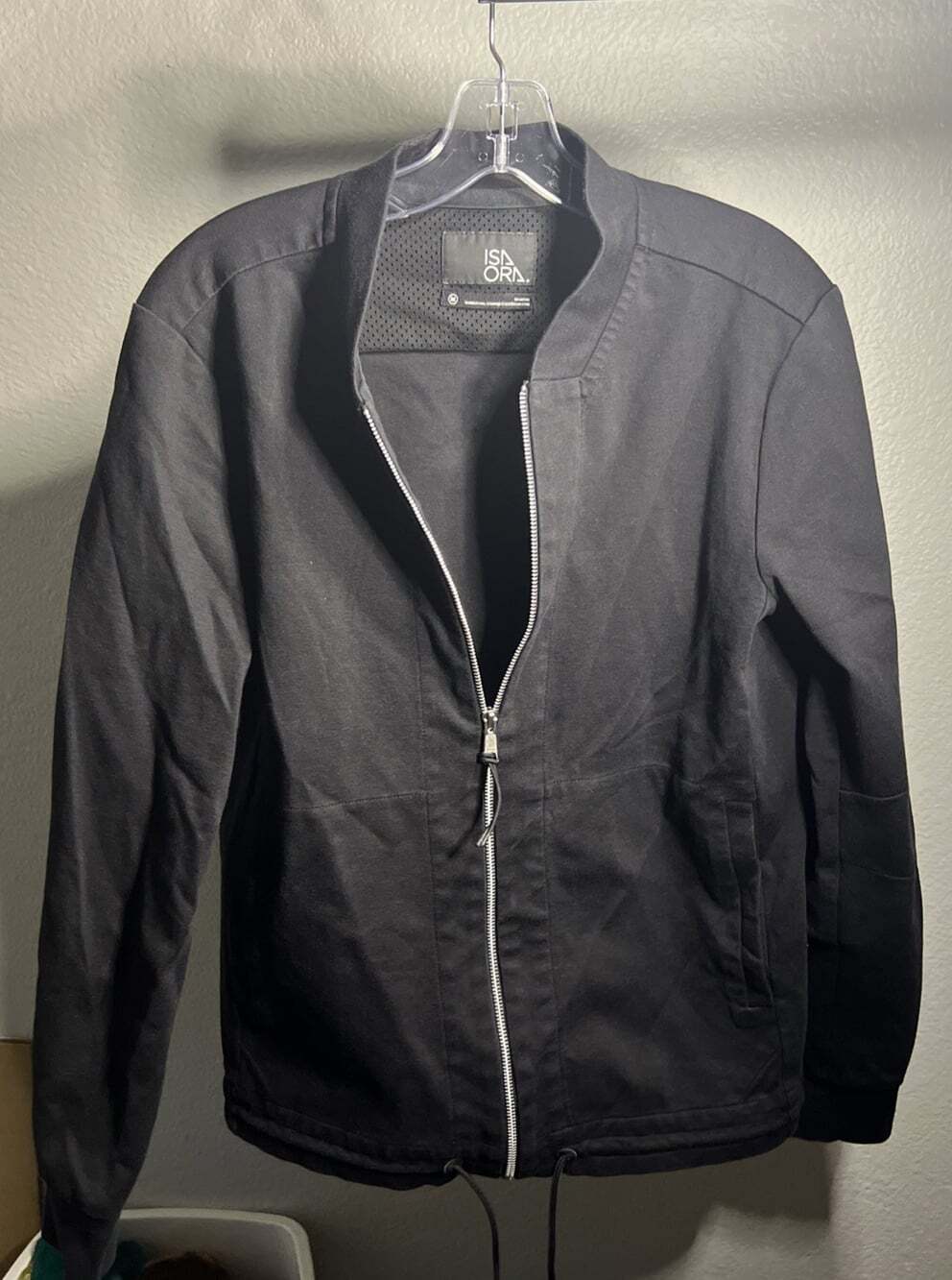 ISAORA Men’s Black Zip Up Lightweight Tech Bomber Jacket Size Medium